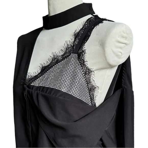 CLOUD SEASON PARIS Black Sparkle and Lace Cold Shoulder Blouse - Picture 8 of 14